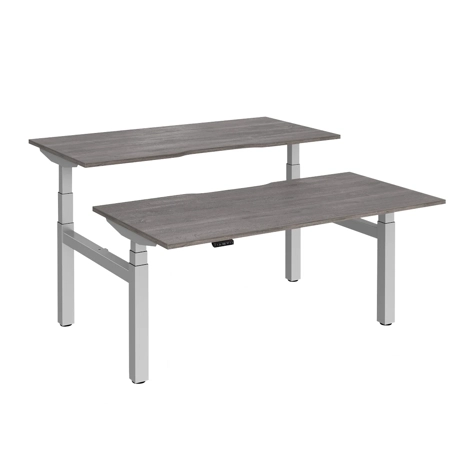 Elev8 Luxe Sit-Stand Back-To-Back Desks - 1600 - Silver - Grey Oak
