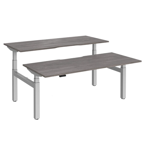 Elev8 Luxe Sit-Stand Back-To-Back Desks - 1800 - Silver - Grey Oak