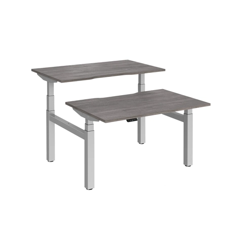 Elev8 Luxe Sit-Stand Back-To-Back Desks - 1200 - Silver - Grey Oak
