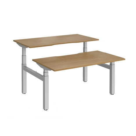 Elev8 Luxe Sit-Stand Back-To-Back Desks - 1400 - Silver - Oak