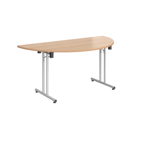 Semi Circular Folding Leg Table - 1600mm - Silver Frame - Beech