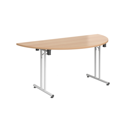 Semi Circular Folding Leg Table - 1600mm - Whiter Frame - Beech