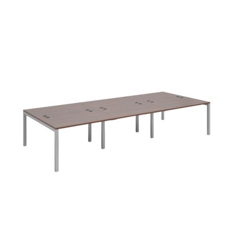 Connex Triple Back to Back Desks - 3600 - Silver Frame - Walnut
