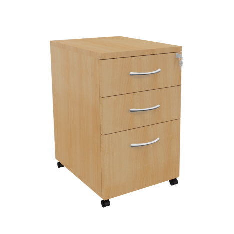 Platinum Range - 3 Drawer Tall Under Desk Mobile Pedestal - Beech