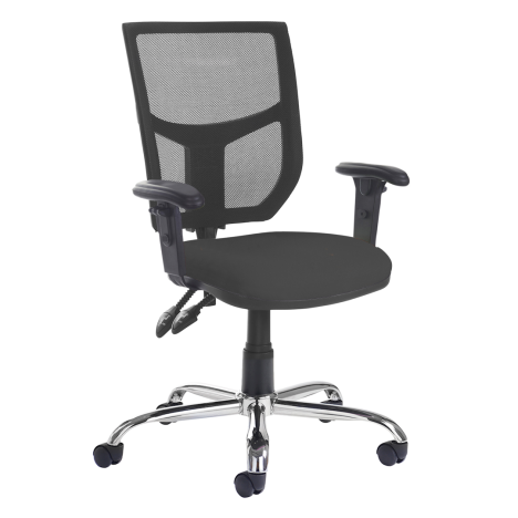 Altino Mesh Back Operator Chair - Chrome Base - Adjustable Arms - Black