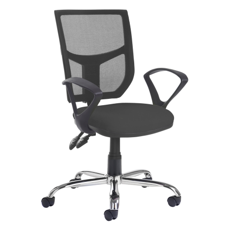Altino Mesh Back Operator Chair - Chrome Base - Fixed Arms - Black