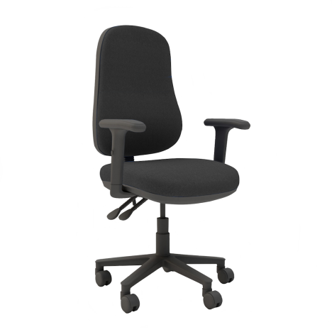 Ergo High Back Operator Chair - Adjustable Arms - Black