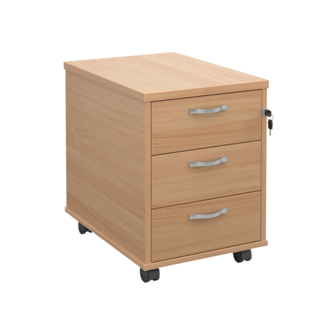 Mobile Under Desk Pedestal - 3 Drawer - Beech