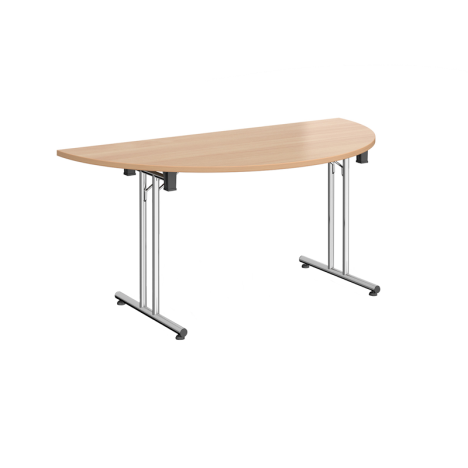 Semi Circular Folding Leg Table - 1600mm - Chrome Frame - Beech