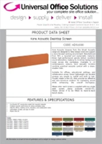 DATA SHEET - Kore Acoustic Desktop Screen (KDS1600)