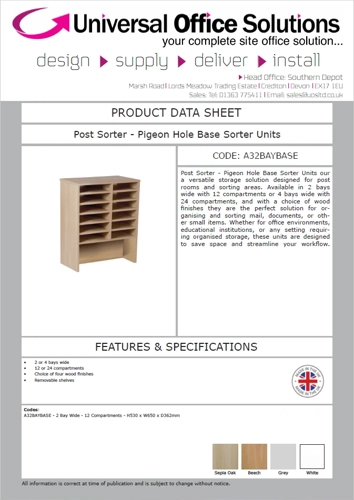 DATA SHEET - Post Sorter - Pigeon Hole Base Sorter Units (A32BAYBASE)