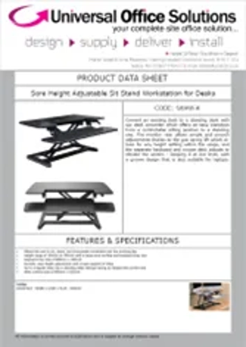 DATA SHEET - Sora Height Adjustable Sit Stand Workstation for Desks (SHAW-BLK)