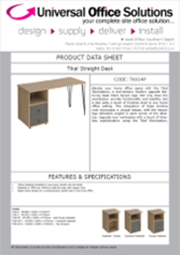 DATA SHEET - Tikal Straight Desk (TK614P)