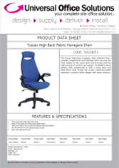 DATA SHEET - Tuscan High Back Fabric Managers Chair (TUS300T1)
