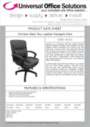 DATA SHEET - Mid-back Black Faux Leather Managers Chair (AC121)