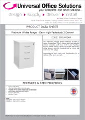 DATA SHEET - Platinum White Range - Desk High Pedestal (BTD600-800DHP)