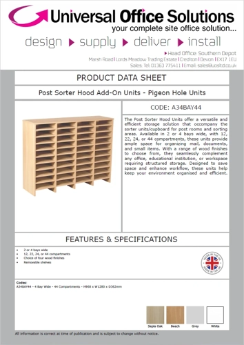DATA SHEET - Post Sorter Hood Add-On Units - Pigeon Hole Units (A32BAY12)