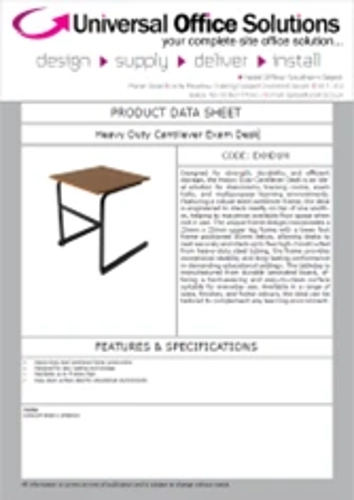 DATA SHEET - Heavy Duty Cantilever Exam Desk (EXHD1M)