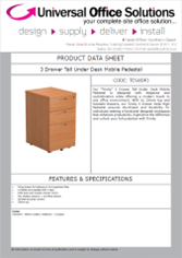 DATA SHEET - 3 Drawer Tall Under Desk Mobile Pedestal (TESUDP3)