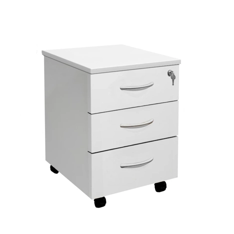 Under Desk Mobile Pedestal - 3 Drawer - White