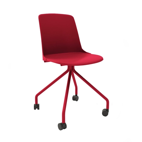 UNO Quad Base Conference Chair with Colour Matched Frame - Red with Red Frame