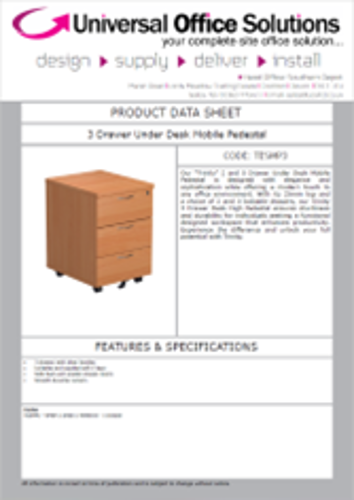 DATA SHEET - 2 and 3 Drawer Under Desk Mobile Pedestal (TESMP3)