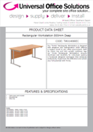 DATA SHEET - Rectangular Workstation 800mm Deep (TWU1680REC)