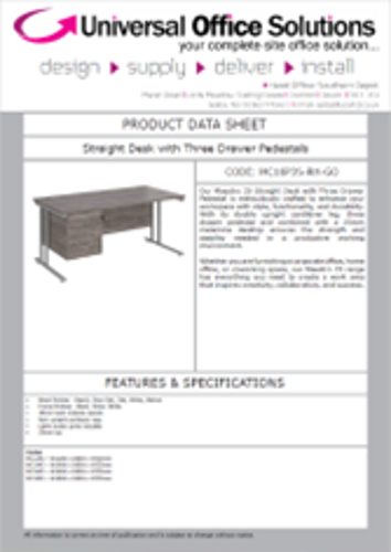 DATA SHEET - Straight Desk with Three Drawer Pedestals (MC16P3)