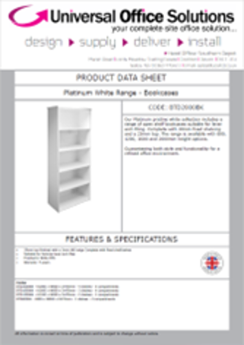 DATA SHEET - Platinum White Range - Bookcases (BTD1600BK)