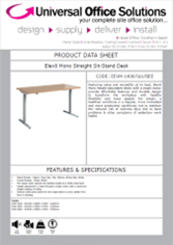 DATA SHEET - Elev8 Mono Straight Sit-Stand Desk (EVM1400)