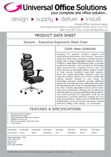 DATA SHEET - Dorsum - Executive Ergonomic Mesh Chair (Mesh (DORSUM))