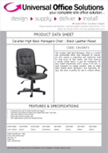 DATA SHEET - Cavalier High Back Managers Chair - Black Leather Faced (CAV300T1)
