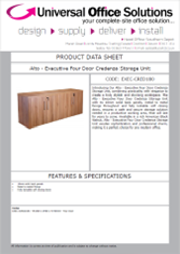 DATA SHEET - Alto - Executive Four Door Credenza Storage Unit (EXEC-CRED180)