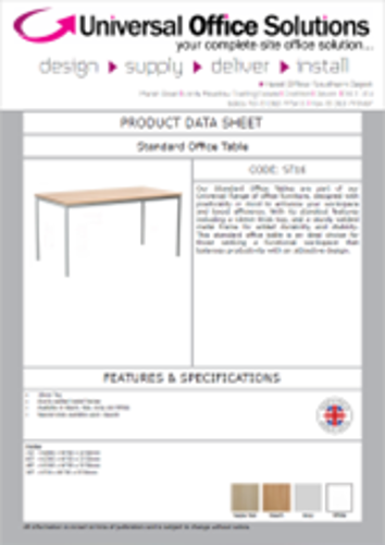 DATA SHEET - 60T - Standard Office Table