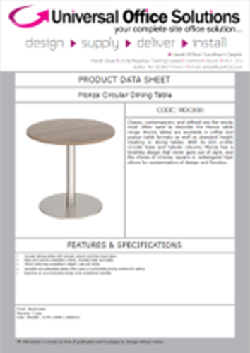 DATA SHEET - Monza Circular Dining Table (MDC800)