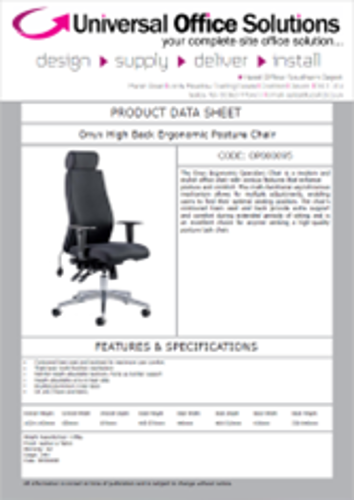 DATA SHEET - Onyx High Back Ergonomic Posture Chair (OP000095)
