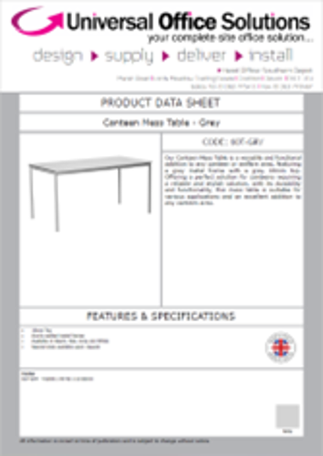 DATA SHEET - Canteen Mess Table - Grey (60T-GRY)