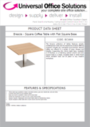 DATA SHEET - Brescia - Square Coffee Table with Flat Square Base (BCS800)