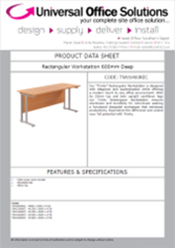 DATA SHEET - Rectangular Workstation 600mm Deep (TWU1660REC)