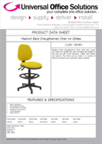 DATA SHEET - Medium Back Draughtsman Chair (Twin Lever on Glides) (MIMPD)