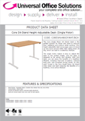 DATA SHEET - Core Sit-Stand Height Adjustable Desk (Single Motor) (CORESM1480CP)