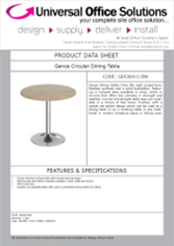 DATA SHEET - Genoa Circular Dining Table (GDC800)