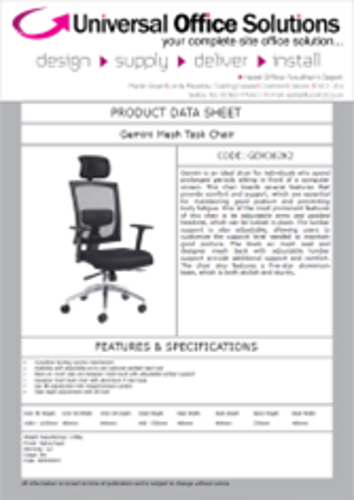 DATA SHEET - Gemini Mesh Task Chair (GEM303K2)