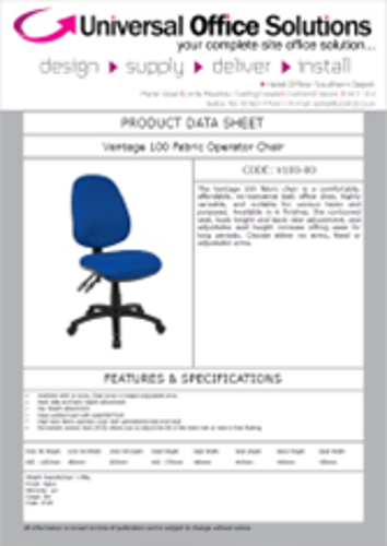 DATA SHEET - Vantage 100 Fabric Operator Chair (V100)