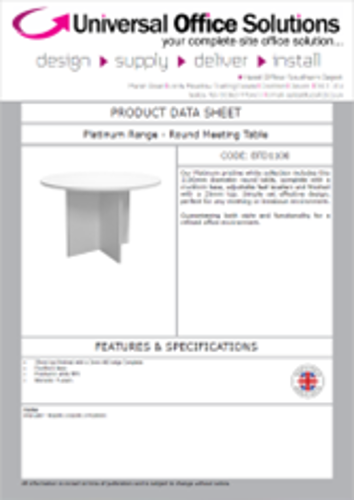 DATA SHEET - Platinum White Range - Round Table (BTD1100)