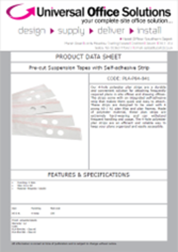 DATA SHEET - Pre-cut Suspension Tapes with Self-adhesive Strip (PLA-P04-841)