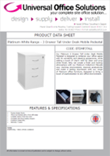 DATA SHEET - Platinum White Range - Tall Mobile Pedestal (BTDMP3TALL)