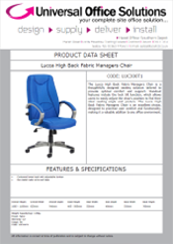 DATA SHEET - Lucca High Back Fabric Managers Chair (LUC300T1)