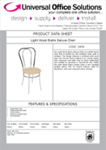 DATA SHEET - Light Wood Bistro Deluxe Chair (6450)