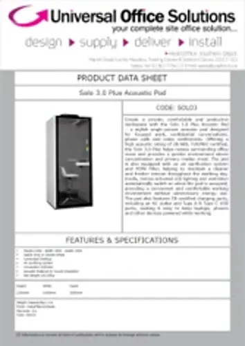 DATA SHEET - Solo 3.0 Plus Acoustic Pod